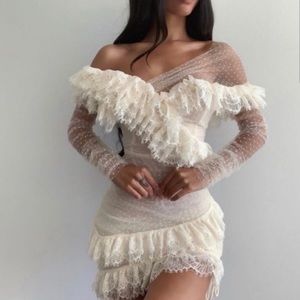 House of CB Cream Lace Ruffle Mini Dress